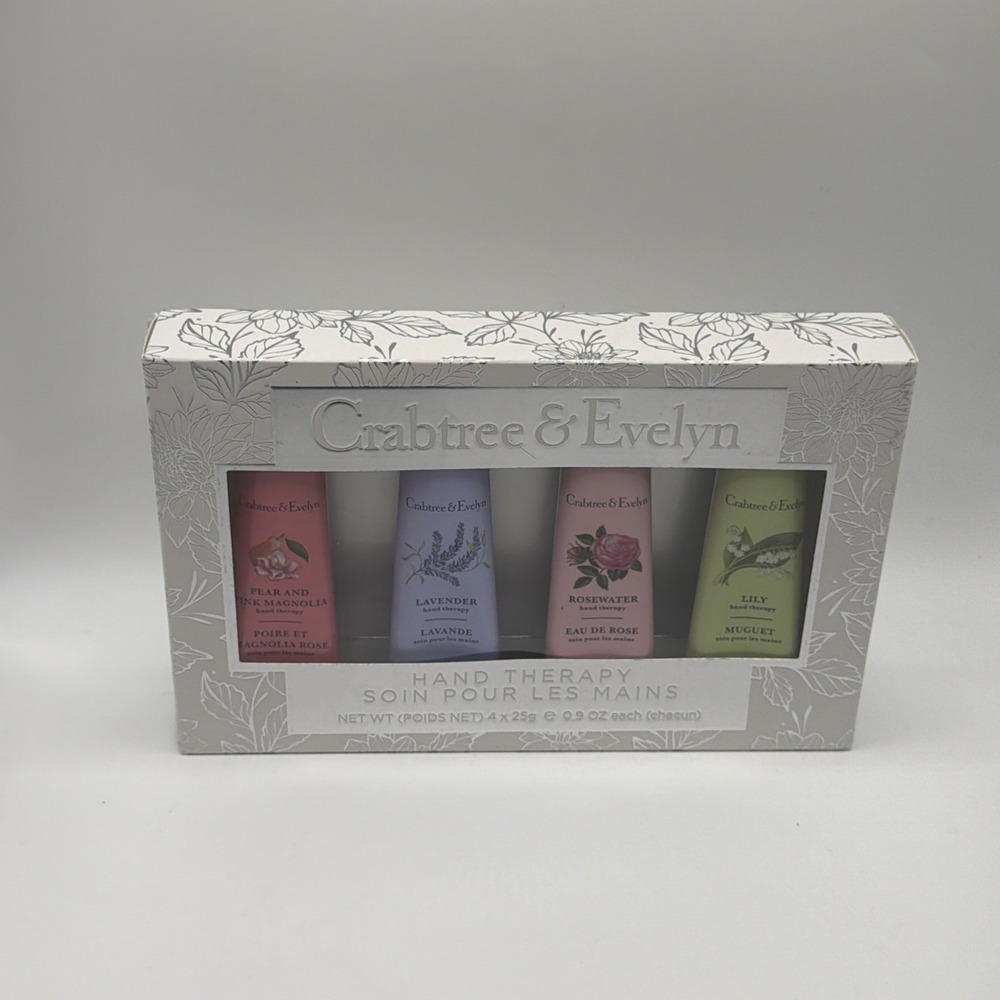 Crabtree & Evelyn Set of 4 Hand Therapy 0.9 oz Lily, Rosewater, Lavender, Pear